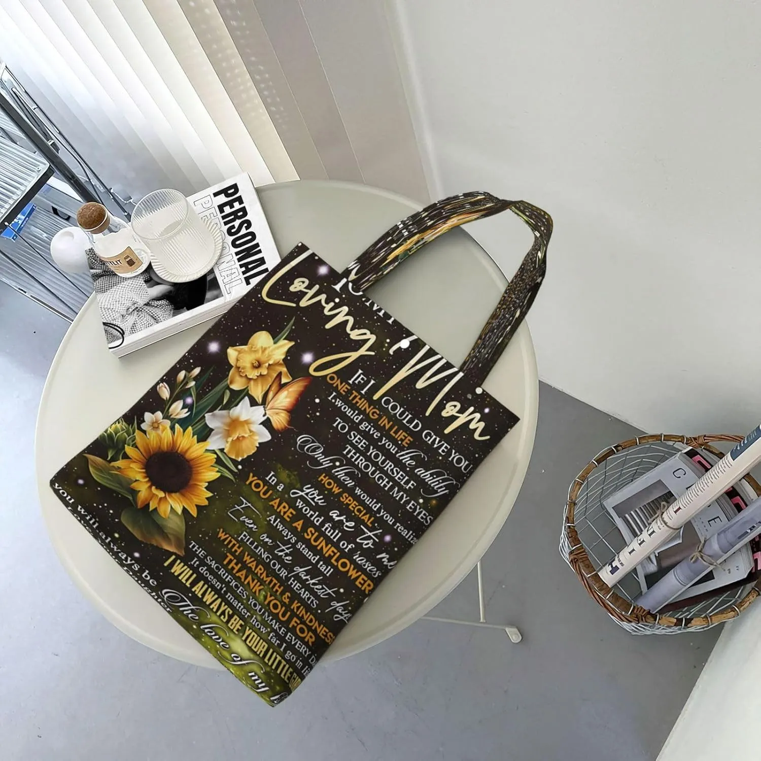Mother's Day Sunflower to My Mom Canvas Totes Bag Shoulder Bags Shopping Crossbody Travel Handbag 13.8 X 15.4 inch