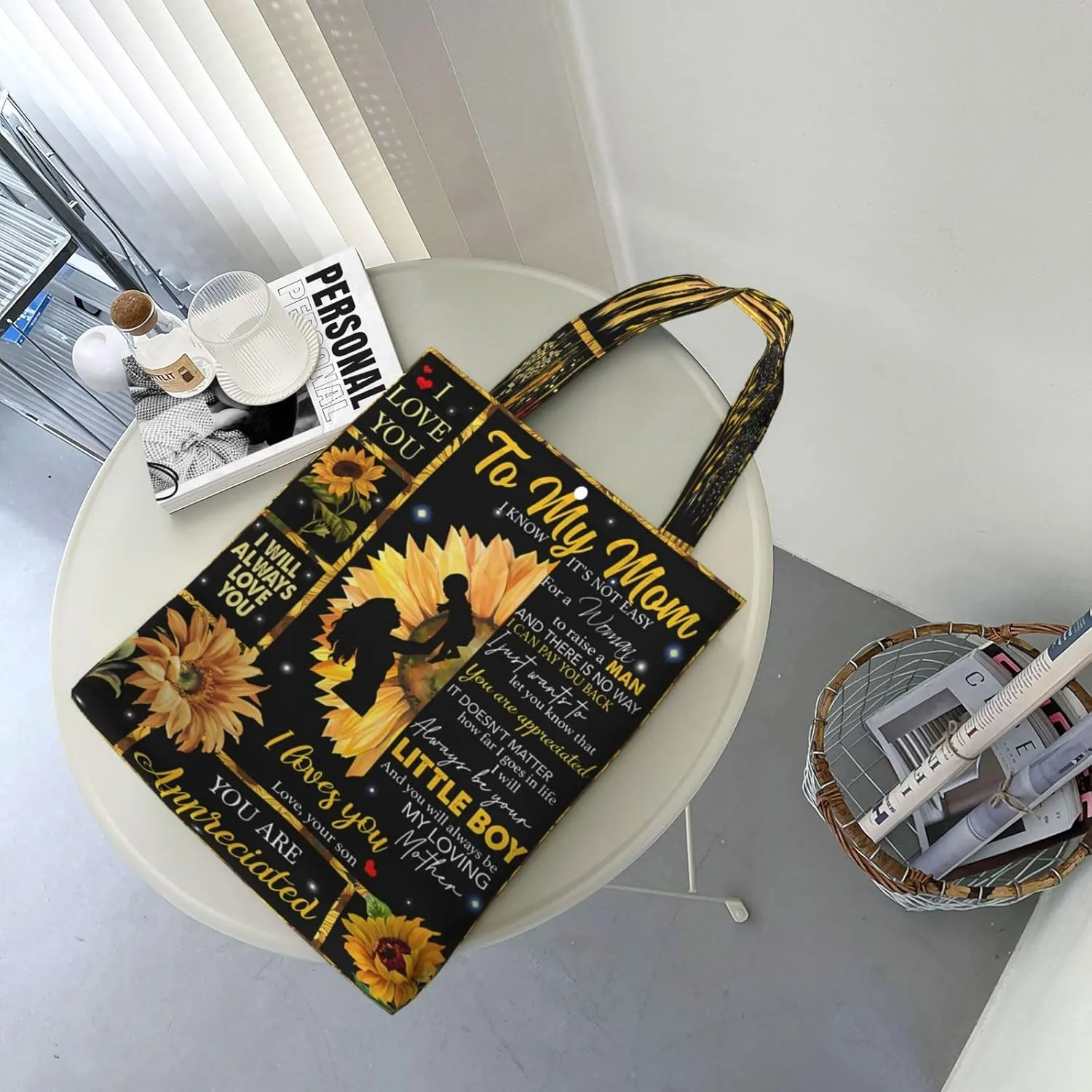 Mother's Day Sunflower to My Mom Canvas Totes Bag Shoulder Bags Shopping Crossbody Travel Handbag 13.8 X 15.4 inch