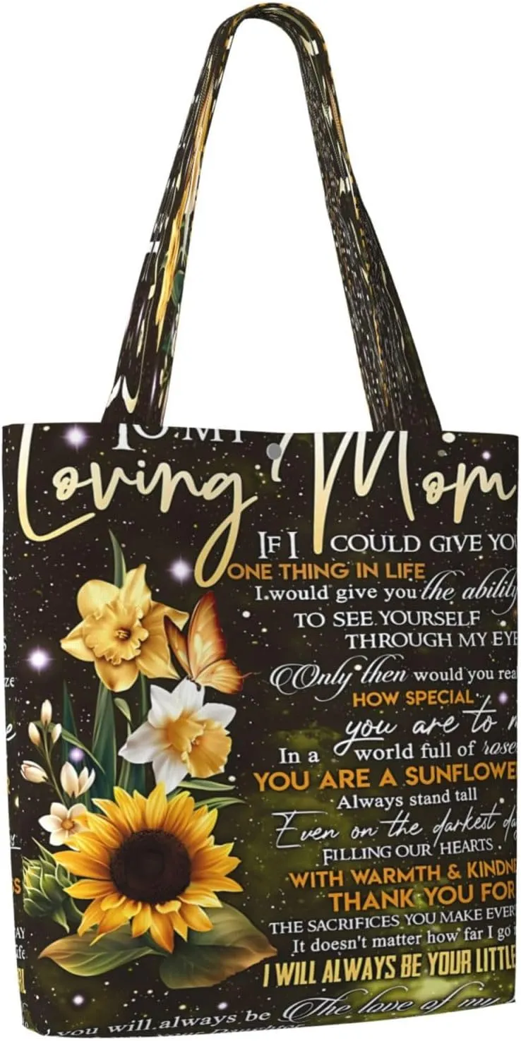 Mother's Day Sunflower to My Mom Canvas Totes Bag Shoulder Bags Shopping Crossbody Travel Handbag 13.8 X 15.4 inch