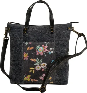 Myra Bag Floral Canvas Bags - Cavender Floral Dark Denim-Look Black Tote Bag, Floral Accent Hobo Crossbody Bags for Women, Tote Bag with Zipper, Canvas Tote Bag for Women