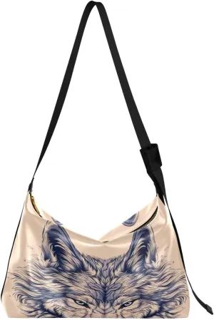 Old Wolf Crossbody Bag Hobo Handbag Purse Fashion PU Leather Shoulder Bags for Women