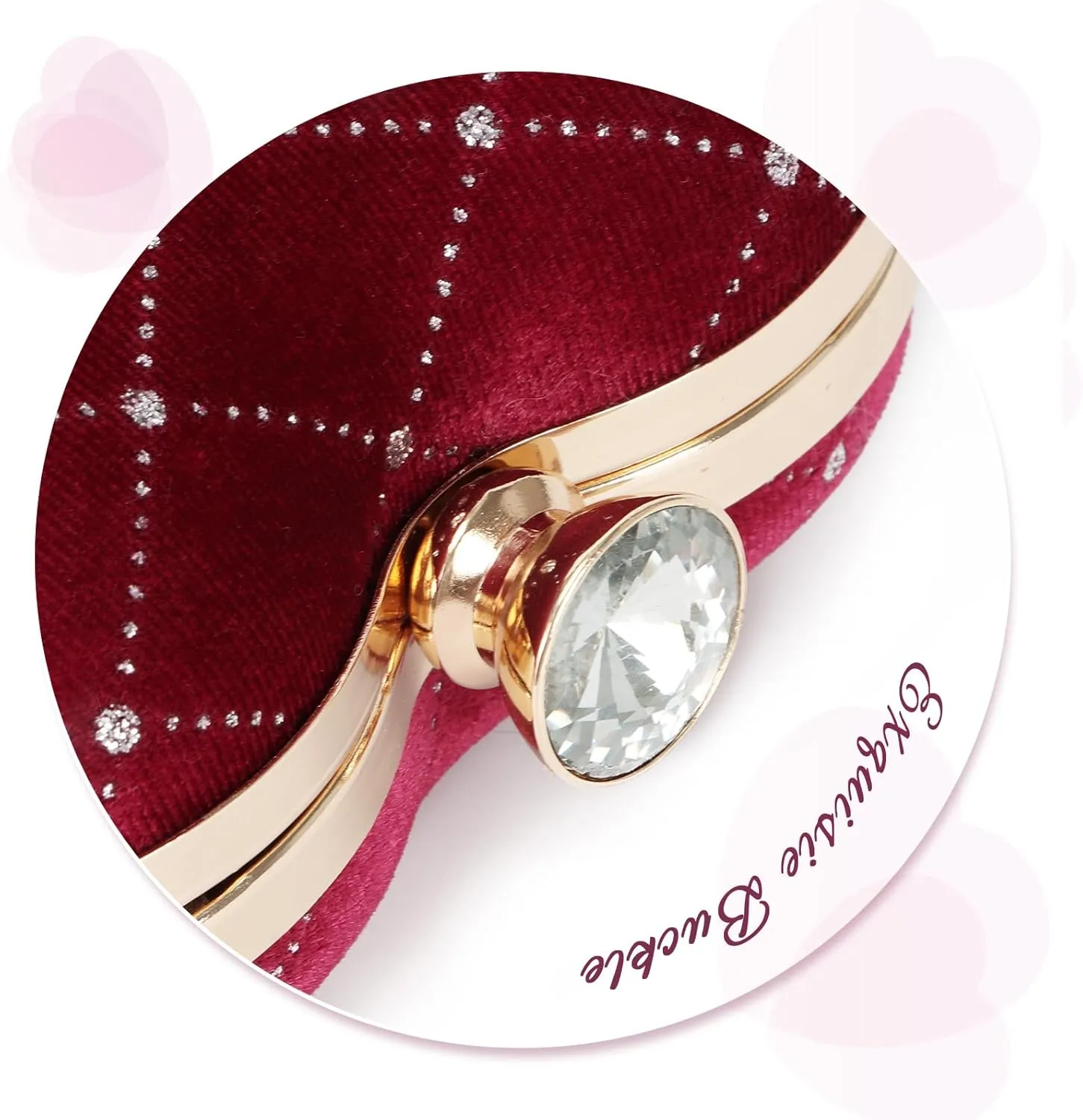 Oweisong Red Heart Shaped Purses for Women Black Velvet Clutch Bag Sparkling Rhinestone Evening Handbag for Wedding Party