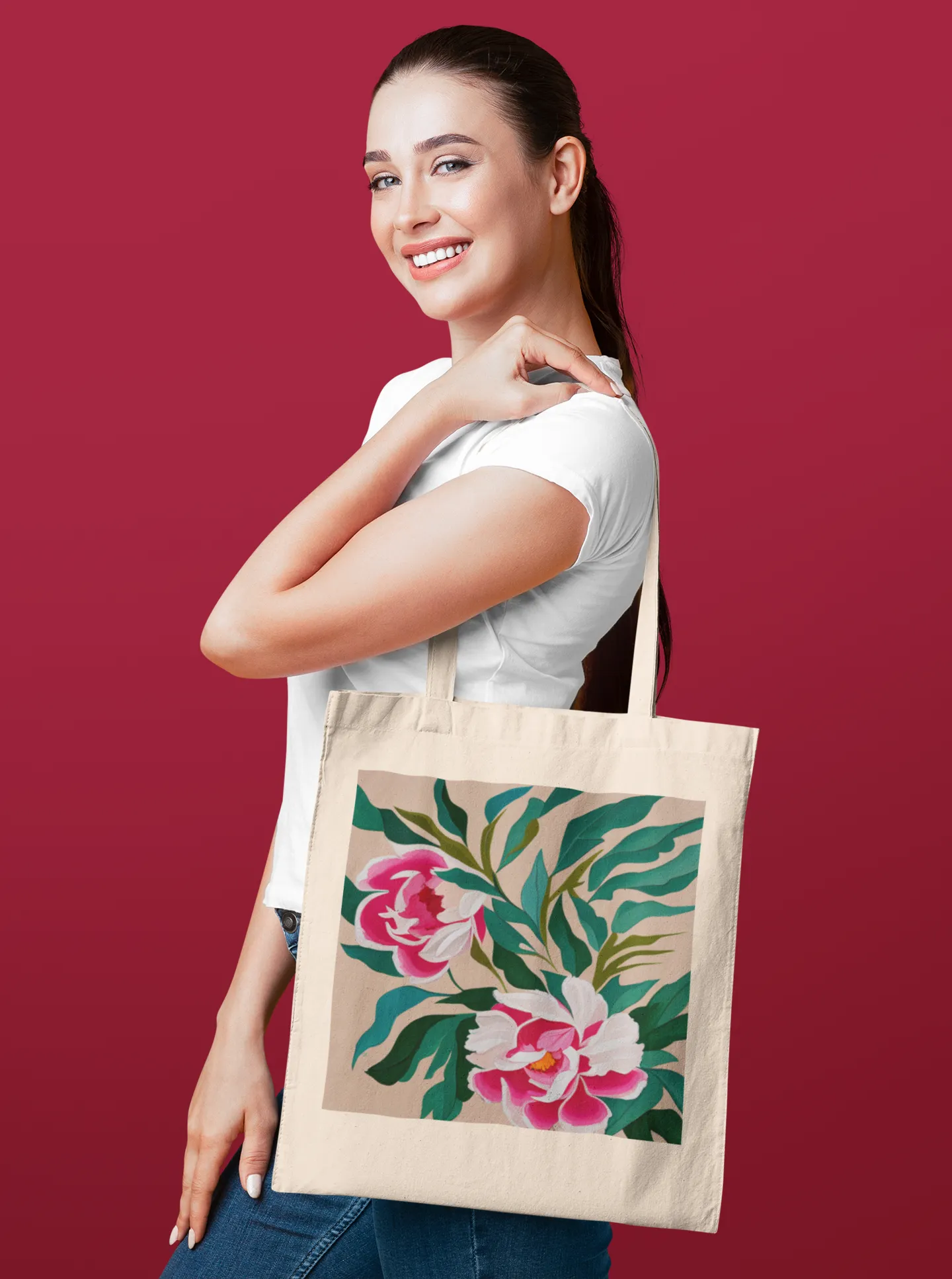 Peonies - Natural Tote Bag ~ Sharon Dawn Collection