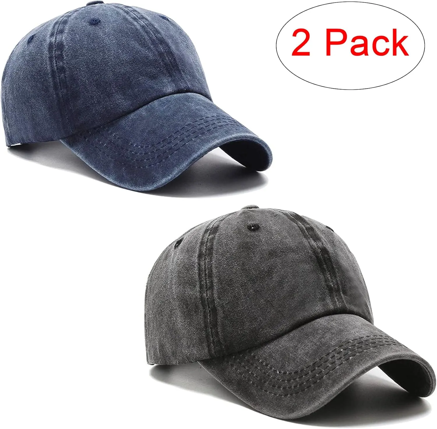 PFFY 2 Packs Vintage Washed Distressed Baseball Cap Golf Dad Hat for Men Women