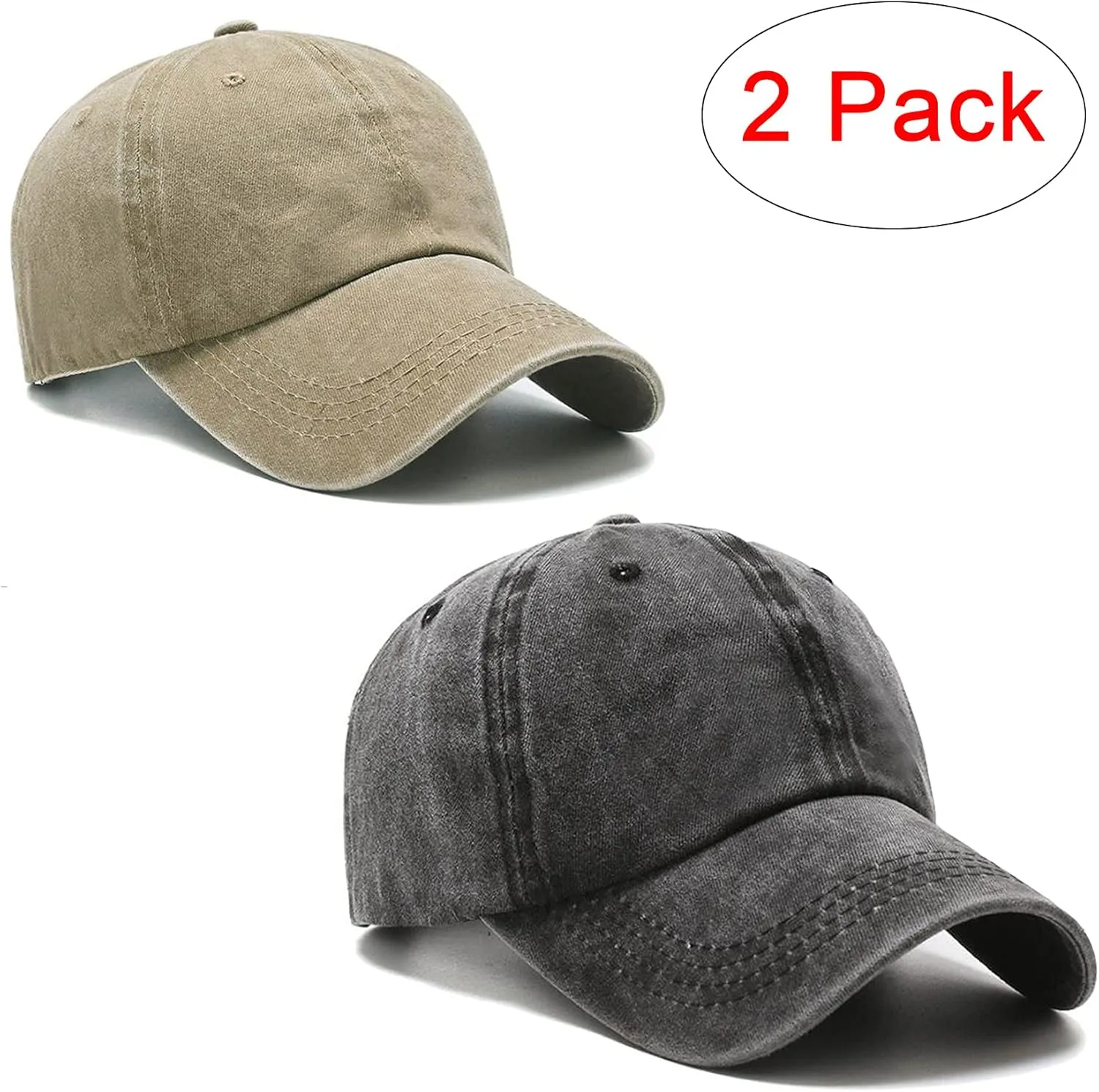 PFFY 2 Packs Vintage Washed Distressed Baseball Cap Golf Dad Hat for Men Women