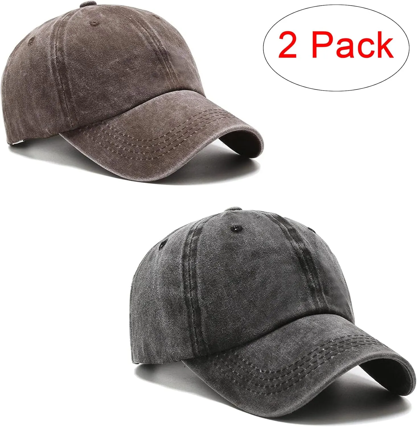 PFFY 2 Packs Vintage Washed Distressed Baseball Cap Golf Dad Hat for Men Women