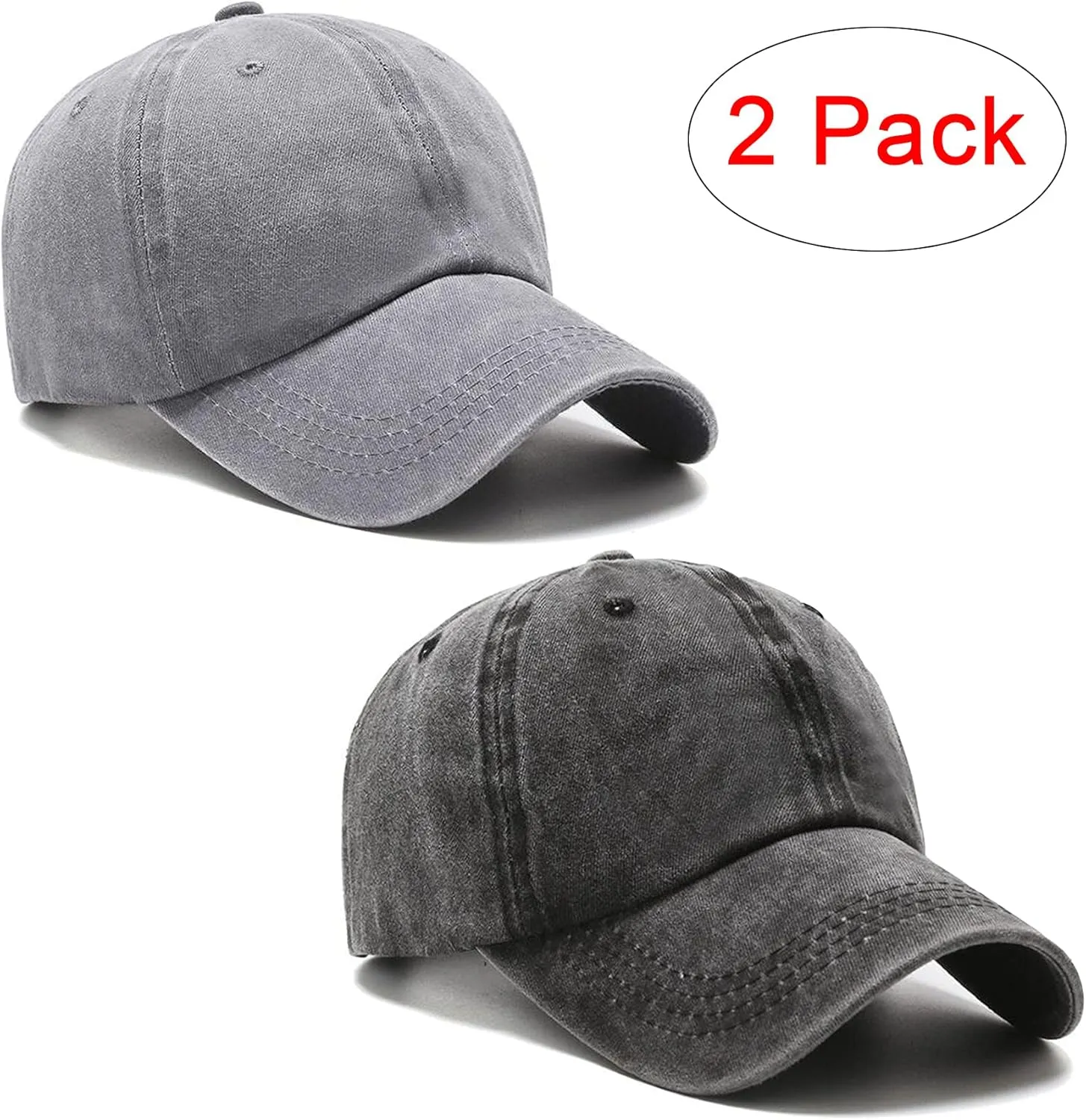 PFFY 2 Packs Vintage Washed Distressed Baseball Cap Golf Dad Hat for Men Women