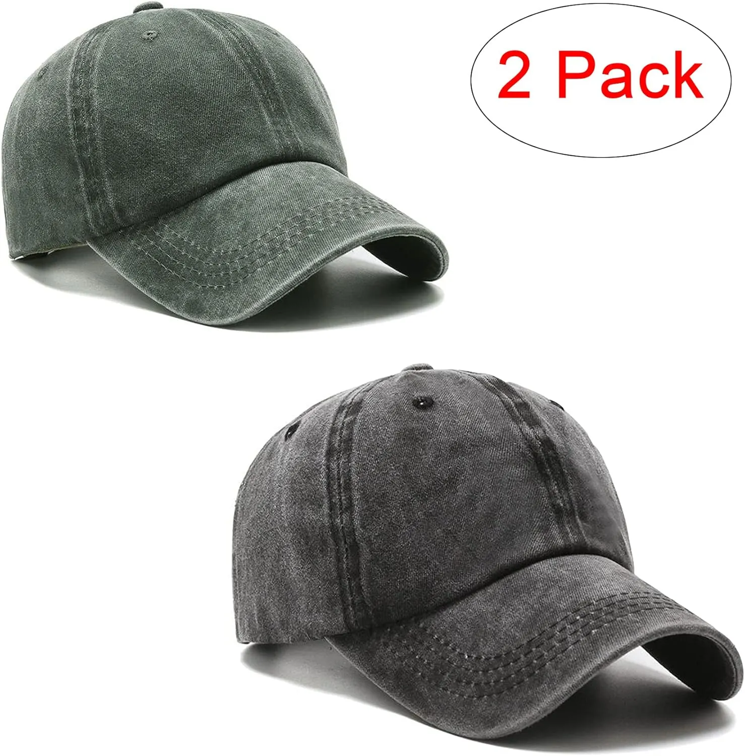 PFFY 2 Packs Vintage Washed Distressed Baseball Cap Golf Dad Hat for Men Women
