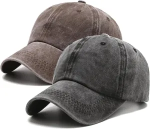 PFFY 2 Packs Vintage Washed Distressed Baseball Cap Golf Dad Hat for Men Women