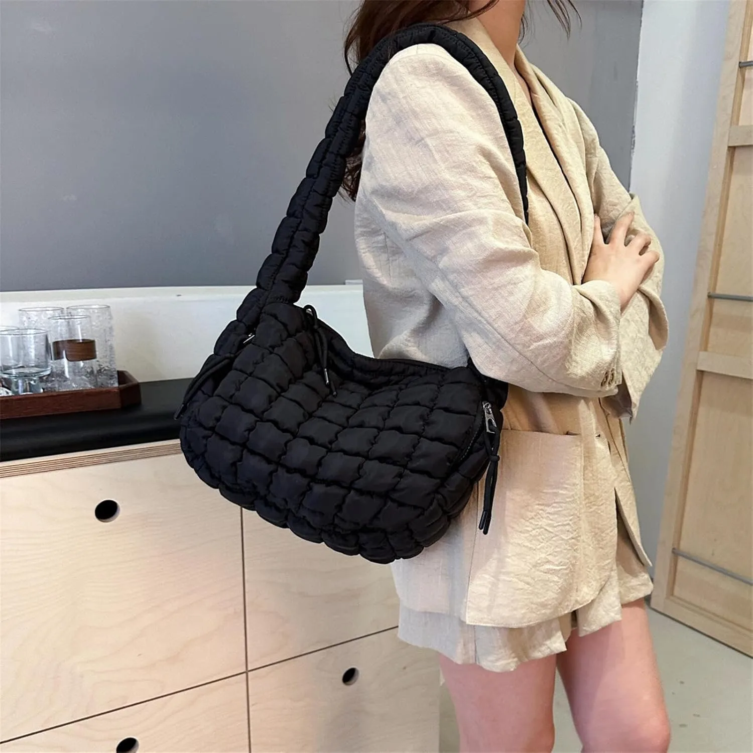 Puffer Quilted Shoulder Bags Purse Cloud Puffy Crescent Tote Bag Designer Nylon Hobos Padded Crossbody Bag for Women