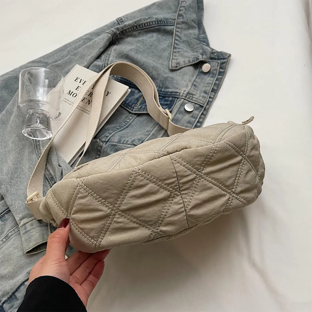 Quilted Crescent Crossbody Bags for Women Puffer Shoulder Hobo Bag Nylon Down Padded Quilted Handbag Dumpling Purse