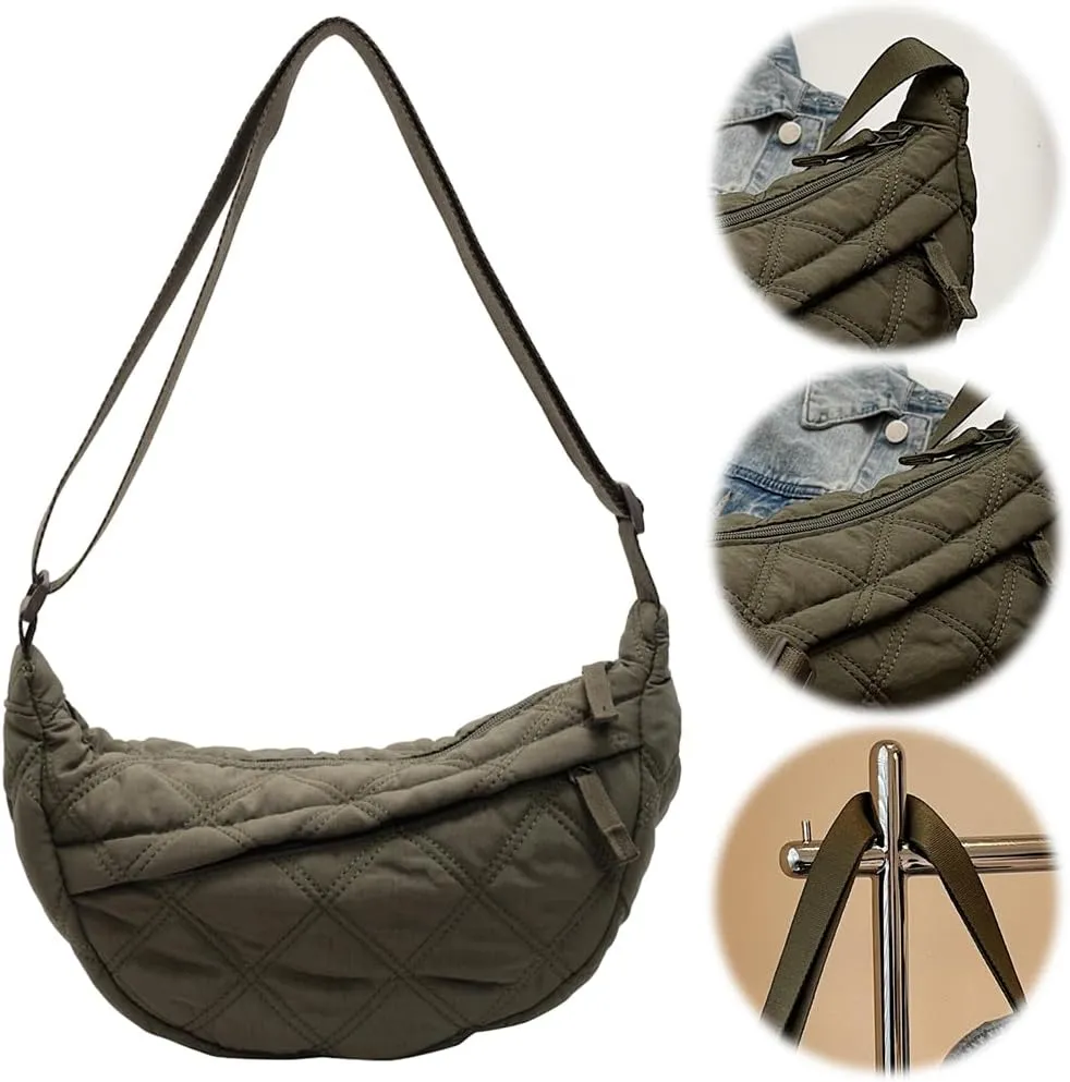 Quilted Crescent Crossbody Bags for Women Puffer Shoulder Hobo Bag Nylon Down Padded Quilted Handbag Dumpling Purse