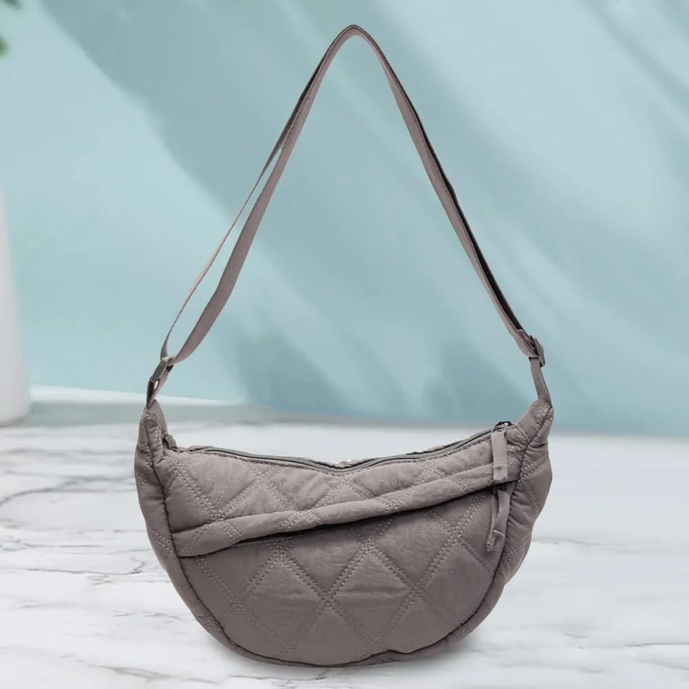 Quilted Crescent Crossbody Bags for Women Puffer Shoulder Hobo Bag Nylon Down Padded Quilted Handbag Dumpling Purse