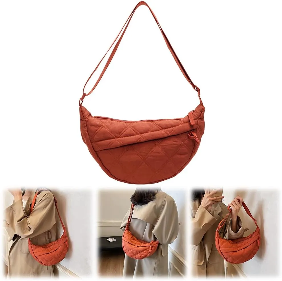 Quilted Crescent Crossbody Bags for Women Puffer Shoulder Hobo Bag Nylon Down Padded Quilted Handbag Dumpling Purse