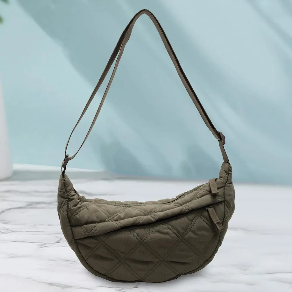 Quilted Crescent Crossbody Bags for Women Puffer Shoulder Hobo Bag Nylon Down Padded Quilted Handbag Dumpling Purse