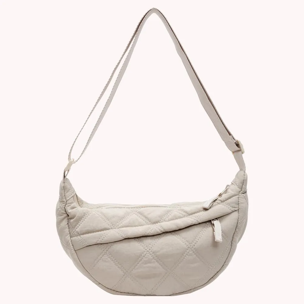 Quilted Crescent Crossbody Bags for Women Puffer Shoulder Hobo Bag Nylon Down Padded Quilted Handbag Dumpling Purse
