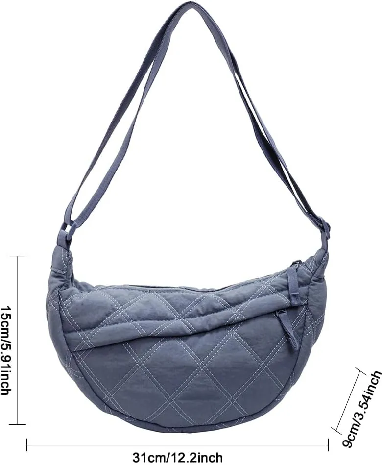 Quilted Crescent Crossbody Bags for Women Puffer Shoulder Hobo Bag Nylon Down Padded Quilted Handbag Dumpling Purse