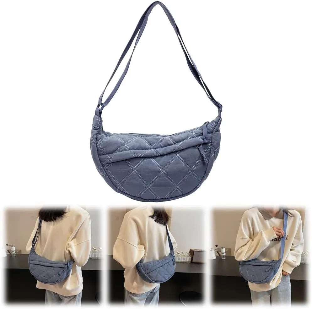 Quilted Crescent Crossbody Bags for Women Puffer Shoulder Hobo Bag Nylon Down Padded Quilted Handbag Dumpling Purse