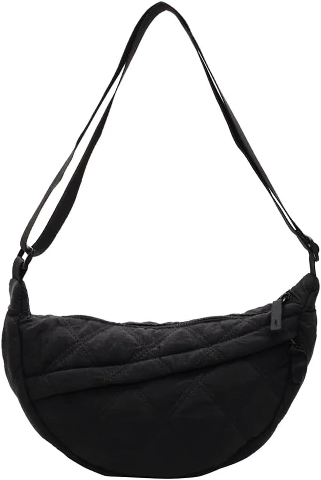 Quilted Crescent Crossbody Bags for Women Puffer Shoulder Hobo Bag Nylon Down Padded Quilted Handbag Dumpling Purse