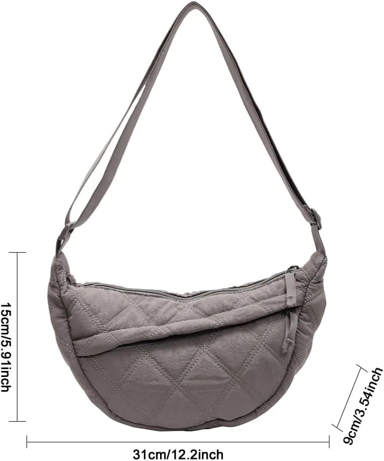Quilted Crescent Crossbody Bags for Women Puffer Shoulder Hobo Bag Nylon Down Padded Quilted Handbag Dumpling Purse