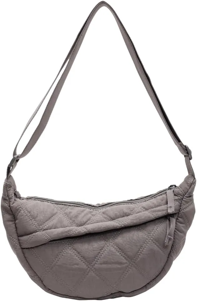 Quilted Crescent Crossbody Bags for Women Puffer Shoulder Hobo Bag Nylon Down Padded Quilted Handbag Dumpling Purse