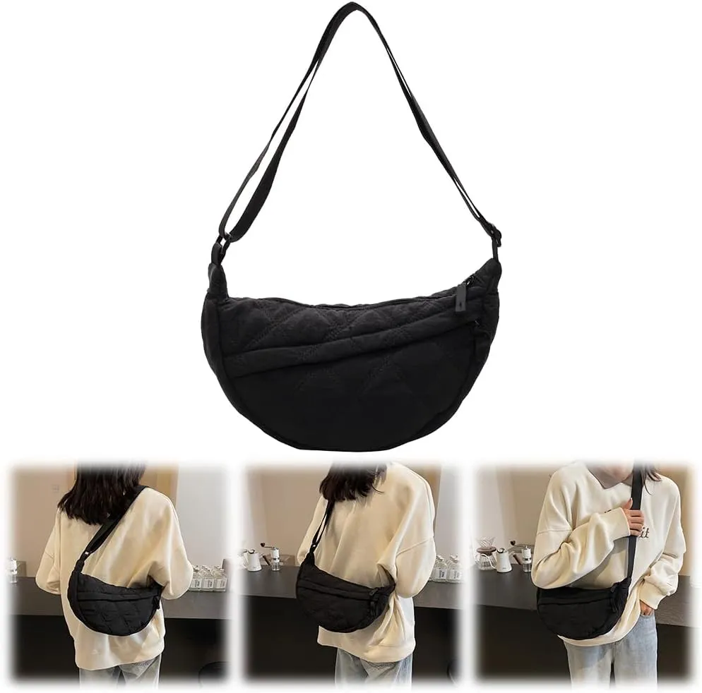 Quilted Crescent Crossbody Bags for Women Puffer Shoulder Hobo Bag Nylon Down Padded Quilted Handbag Dumpling Purse