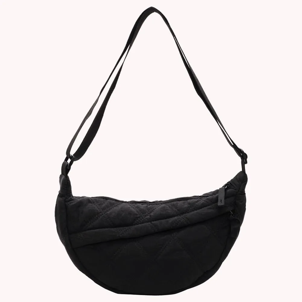 Quilted Crescent Crossbody Bags for Women Puffer Shoulder Hobo Bag Nylon Down Padded Quilted Handbag Dumpling Purse