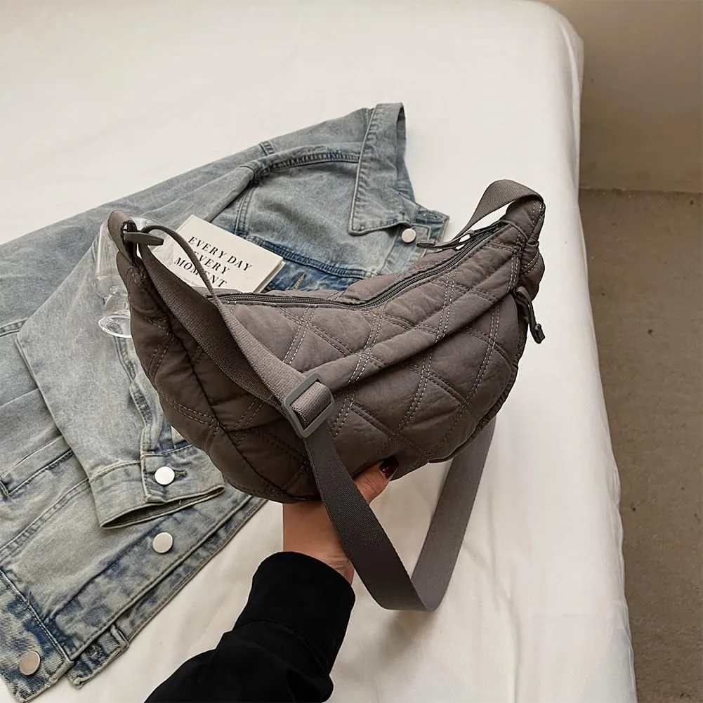 Quilted Crescent Crossbody Bags for Women Puffer Shoulder Hobo Bag Nylon Down Padded Quilted Handbag Dumpling Purse