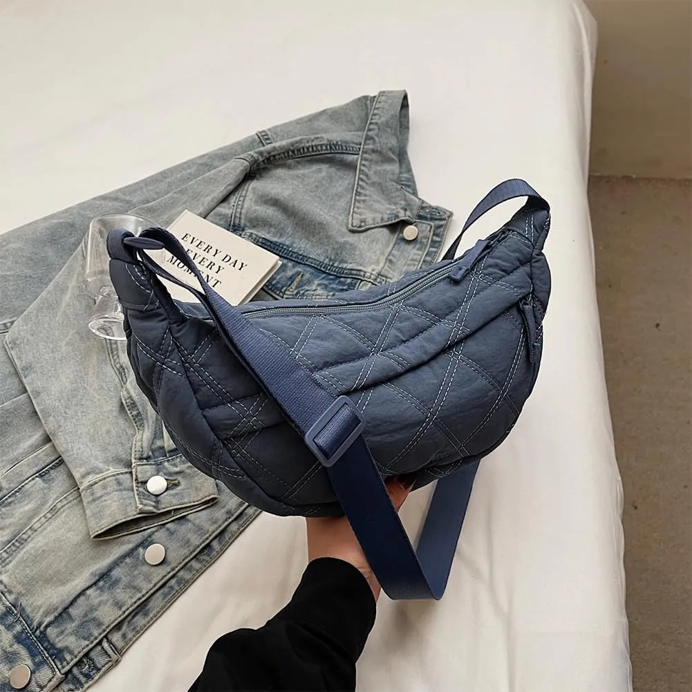 Quilted Crescent Crossbody Bags for Women Puffer Shoulder Hobo Bag Nylon Down Padded Quilted Handbag Dumpling Purse