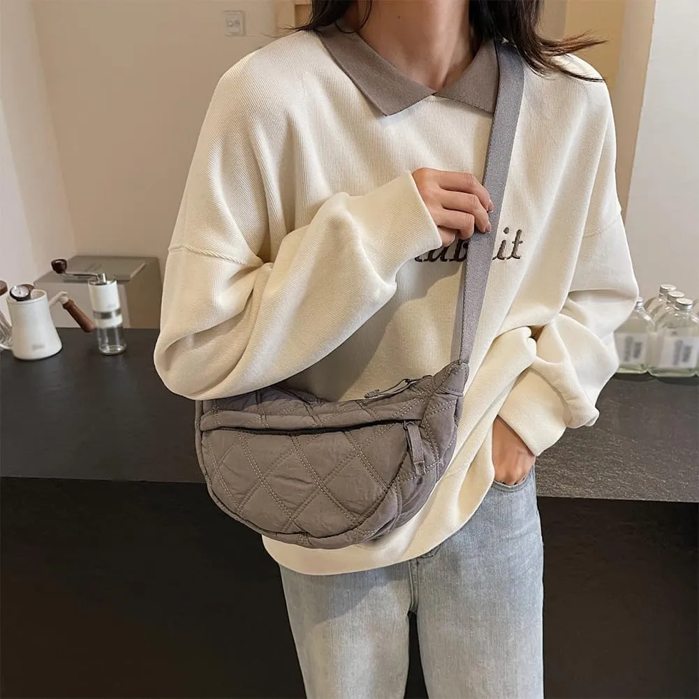 Quilted Crescent Crossbody Bags for Women Puffer Shoulder Hobo Bag Nylon Down Padded Quilted Handbag Dumpling Purse
