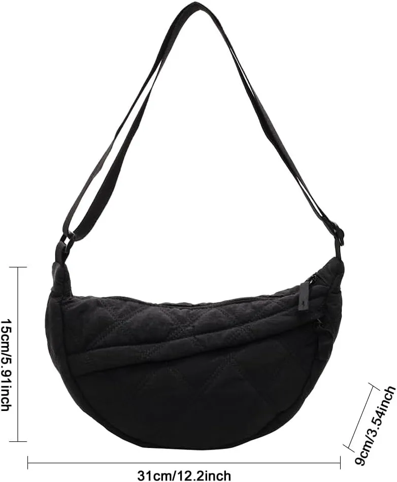 Quilted Crescent Crossbody Bags for Women Puffer Shoulder Hobo Bag Nylon Down Padded Quilted Handbag Dumpling Purse