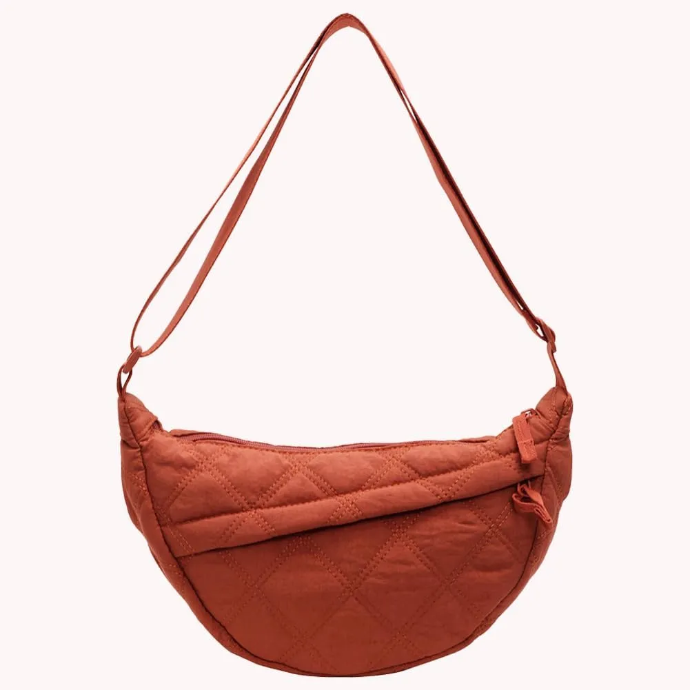 Quilted Crescent Crossbody Bags for Women Puffer Shoulder Hobo Bag Nylon Down Padded Quilted Handbag Dumpling Purse