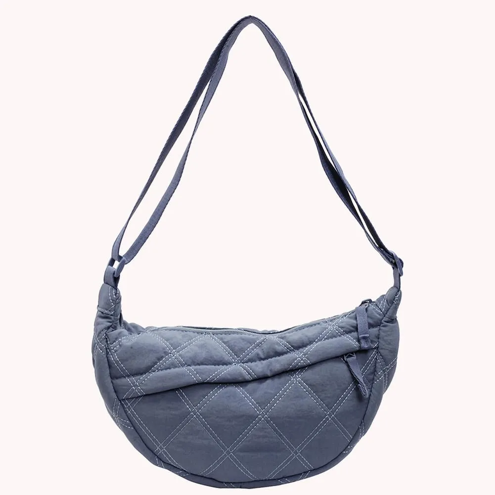 Quilted Crescent Crossbody Bags for Women Puffer Shoulder Hobo Bag Nylon Down Padded Quilted Handbag Dumpling Purse