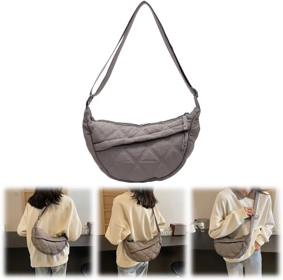 Quilted Crescent Crossbody Bags for Women Puffer Shoulder Hobo Bag Nylon Down Padded Quilted Handbag Dumpling Purse