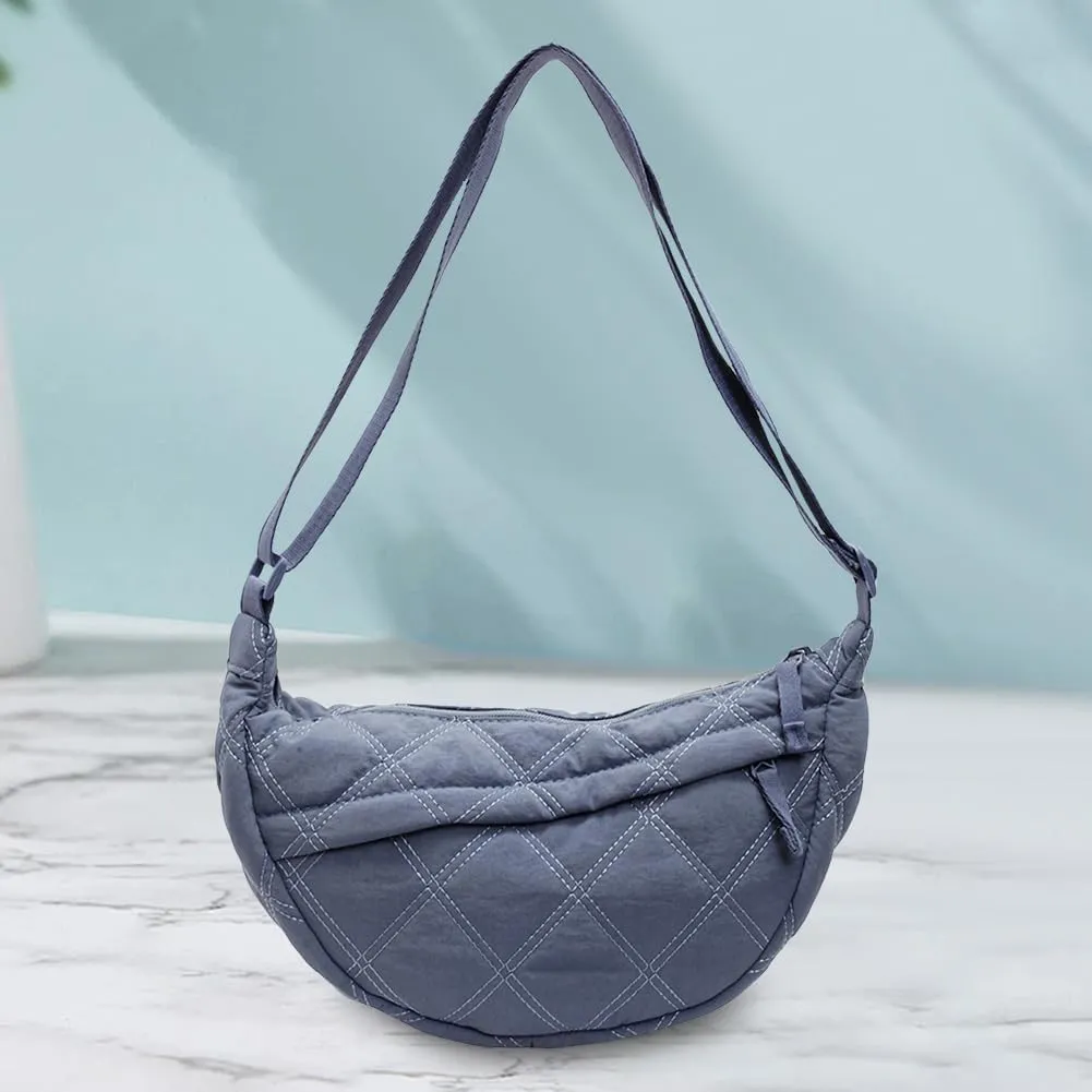 Quilted Crescent Crossbody Bags for Women Puffer Shoulder Hobo Bag Nylon Down Padded Quilted Handbag Dumpling Purse