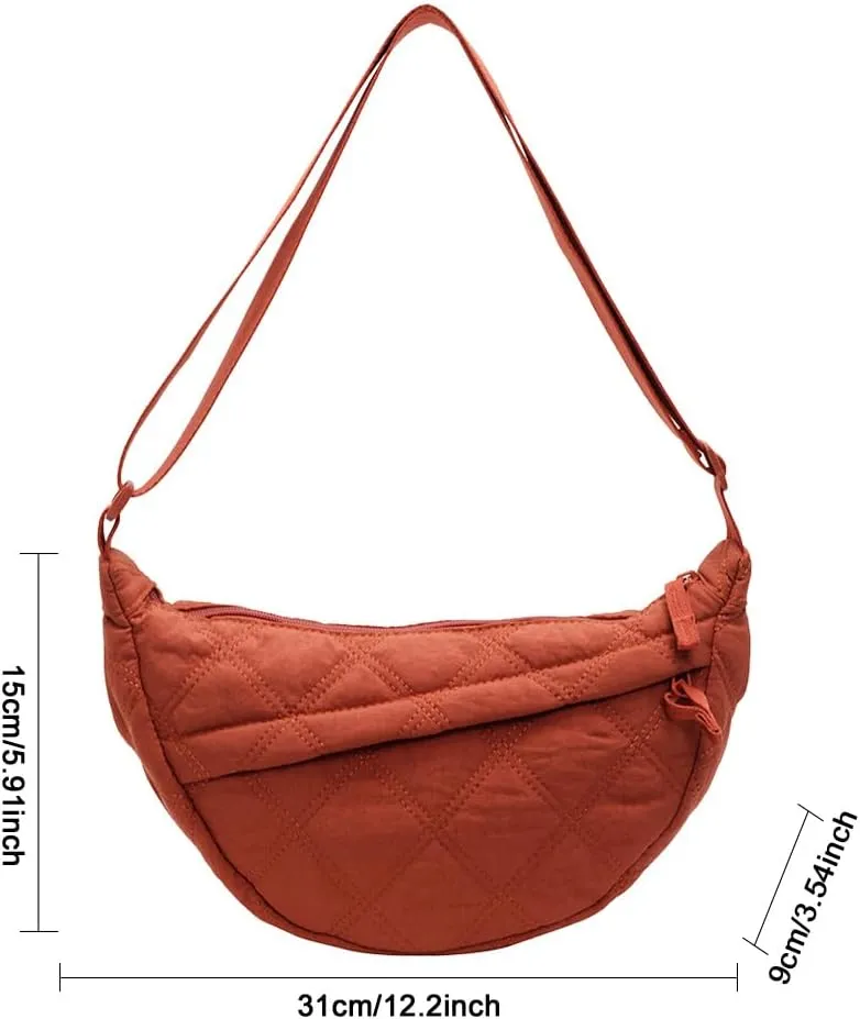 Quilted Crescent Crossbody Bags for Women Puffer Shoulder Hobo Bag Nylon Down Padded Quilted Handbag Dumpling Purse