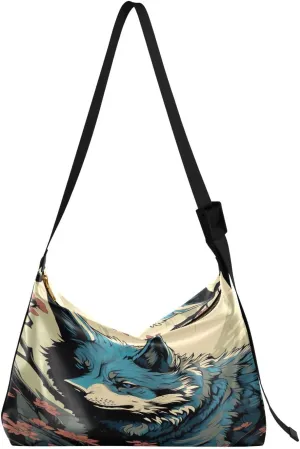 Retro Wolf Flower Crossbody Bag Hobo Handbag Purse Fashion PU Leather Shoulder Bags for Women