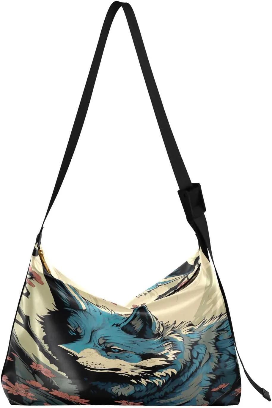 Retro Wolf Flower Crossbody Bag Hobo Handbag Purse Fashion PU Leather Shoulder Bags for Women