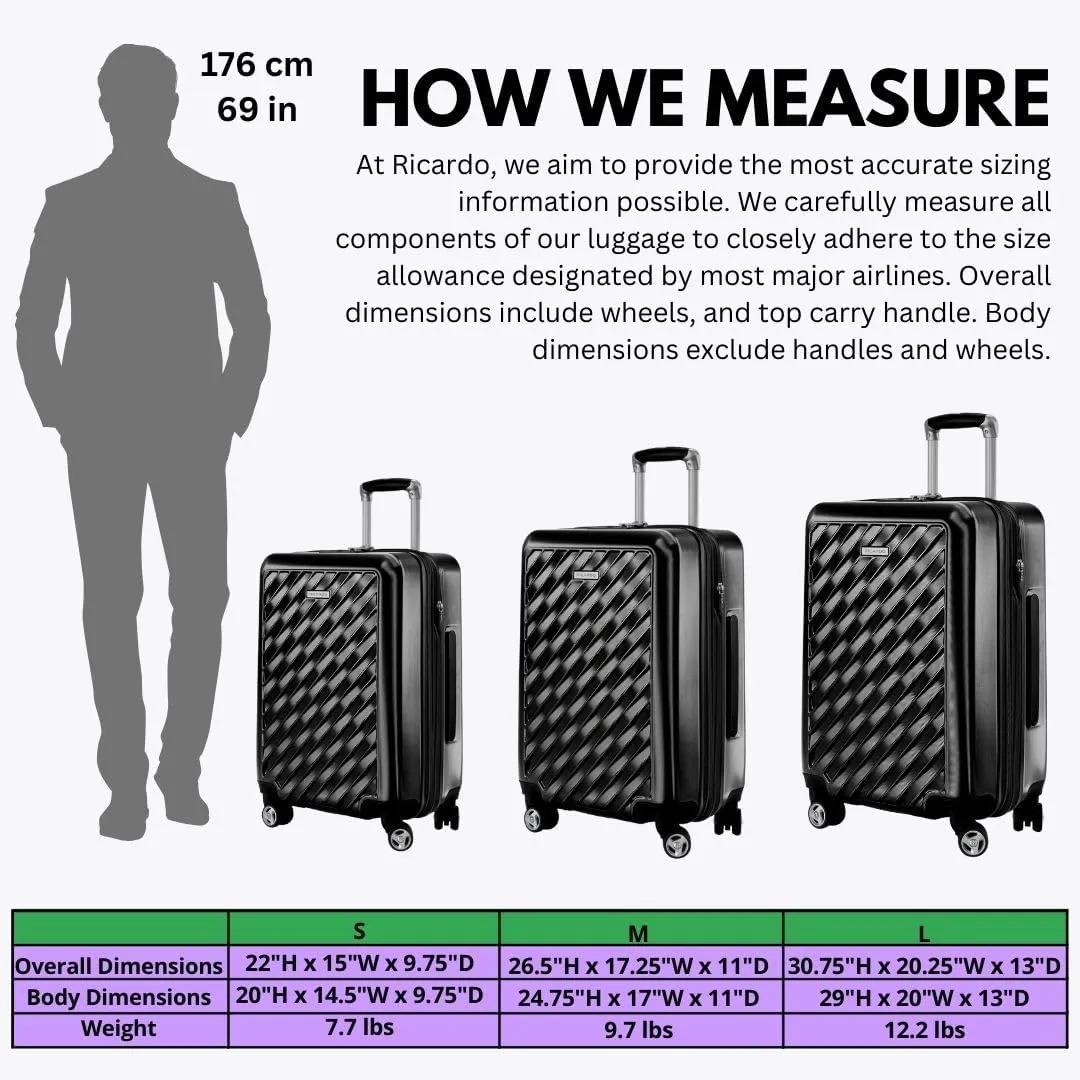 Ricardo Beverly Hills Melrose Hardside Expandable Luggage with Lightweight Construction for Smooth Traveling, Stylish, Durable, and Spacious, Men and Women, Black, Check-In Large 29-Inch
