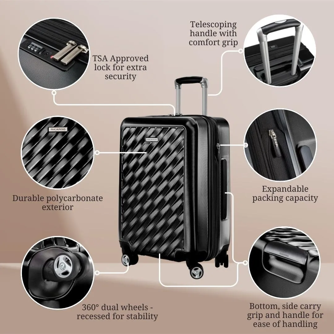 Ricardo Beverly Hills Melrose Hardside Expandable Luggage with Lightweight Construction for Smooth Traveling, Stylish, Durable, and Spacious, Men and Women, Black, Check-In Large 29-Inch