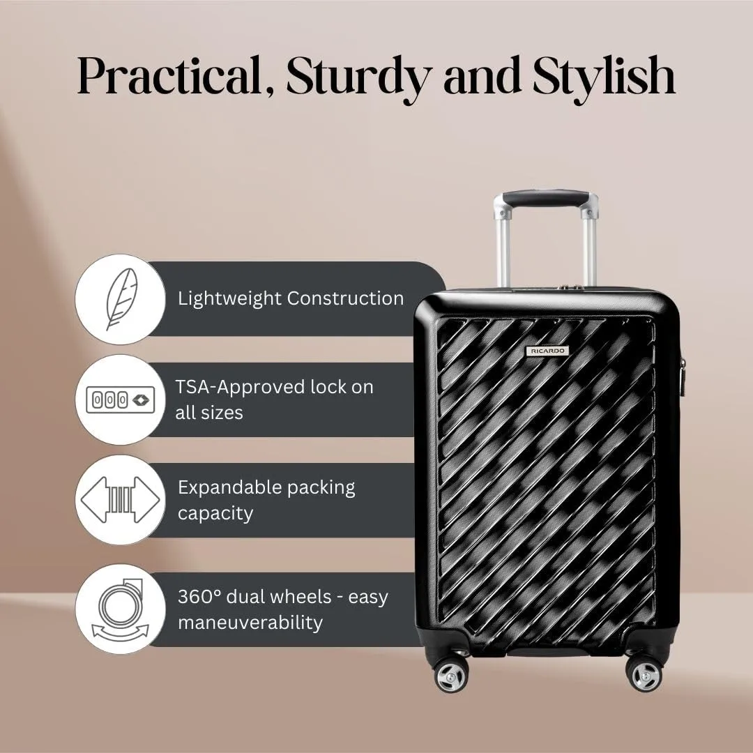 Ricardo Beverly Hills Melrose Hardside Expandable Luggage with Lightweight Construction for Smooth Traveling, Stylish, Durable, and Spacious, Men and Women, Black, Check-In Large 29-Inch