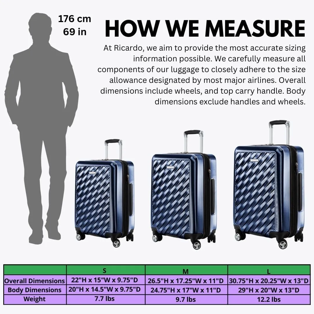 Ricardo Beverly Hills Melrose Hardside Expandable Luggage with Lightweight Construction for Smooth Traveling, Stylish, Durable, and Spacious, Men and Women, Prussian Blue, Check-In Large 29-Inch