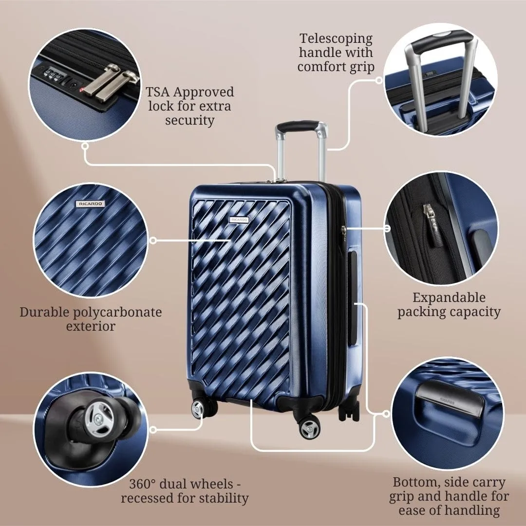 Ricardo Beverly Hills Melrose Hardside Expandable Luggage with Lightweight Construction for Smooth Traveling, Stylish, Durable, and Spacious, Men and Women, Prussian Blue, Check-In Large 29-Inch