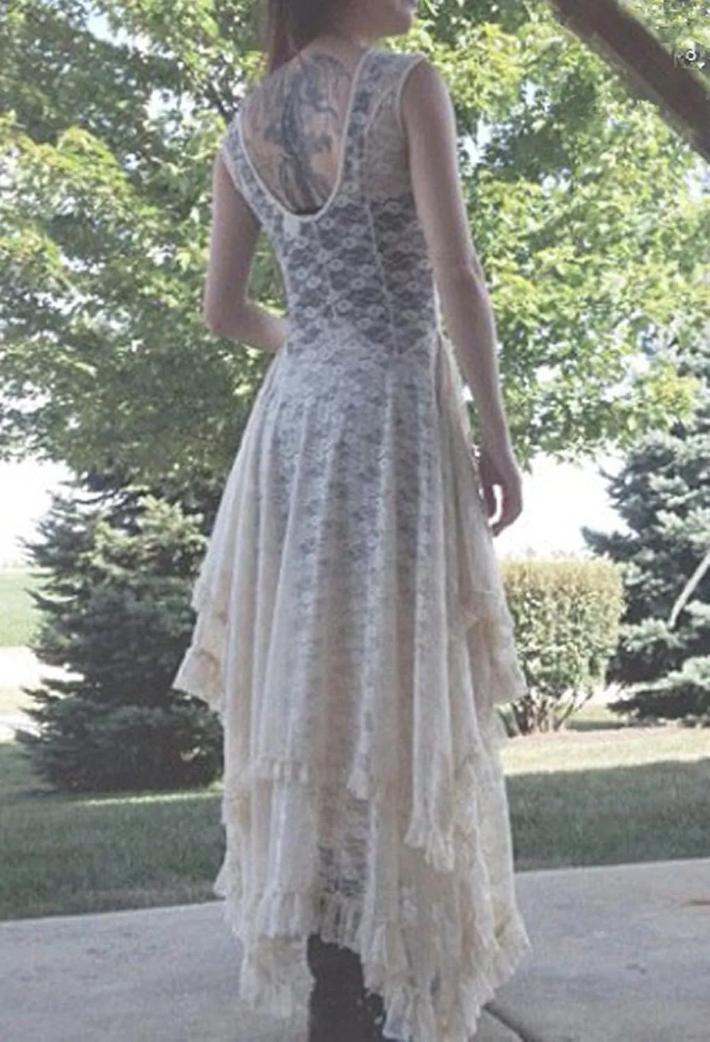R.Vivimos Womens Sleeveless Backless Asymmetrical Layered Lace Long Dress with Slip Two Pieces