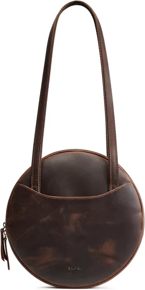 S-ZONE Large Leather Shoulder Bags for Women Circle Trendy Bag Round Purses Designer Handbag