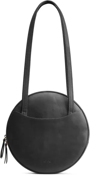 S-ZONE Large Leather Shoulder Bags for Women Circle Trendy Bag Round Purses Designer Handbag