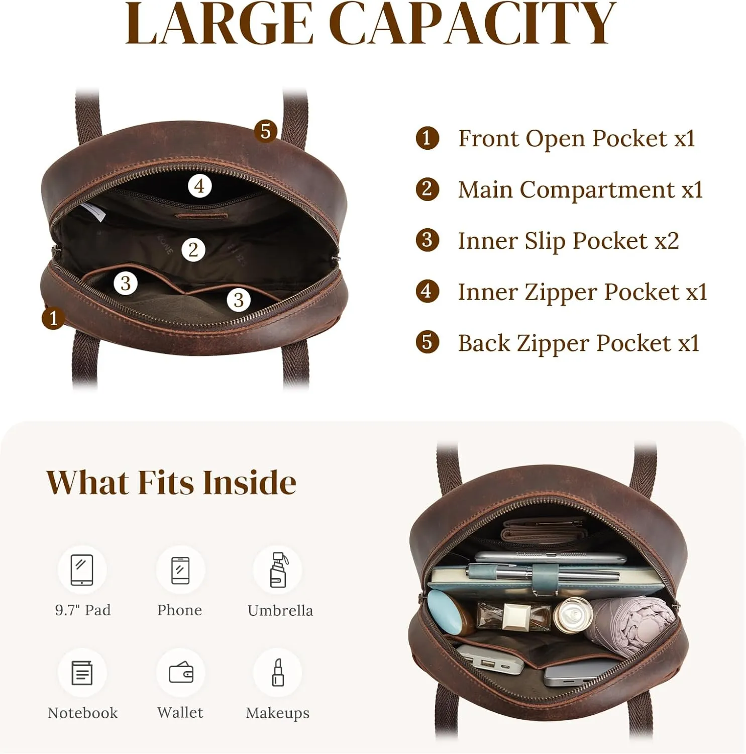 S-ZONE Large Leather Shoulder Bags for Women Circle Trendy Bag Round Purses Designer Handbag