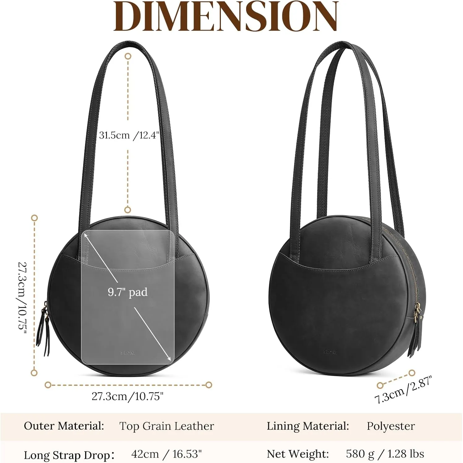 S-ZONE Large Leather Shoulder Bags for Women Circle Trendy Bag Round Purses Designer Handbag