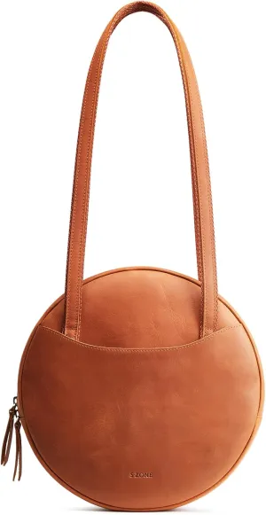 S-ZONE Large Leather Shoulder Bags for Women Circle Trendy Bag Round Purses Designer Handbag