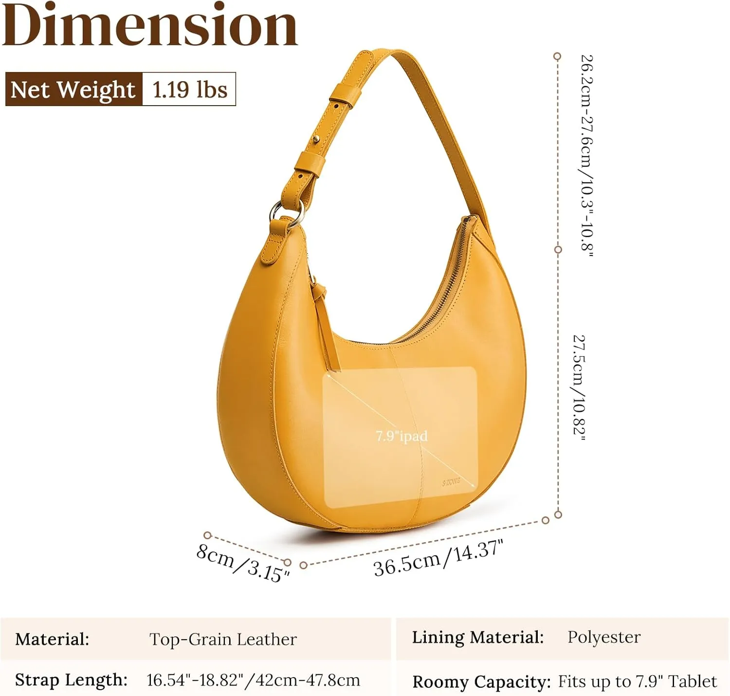S-ZONE Top Grain Leather Shoulder Bags for Women Hobo Crescent Bag Handbags Purse
